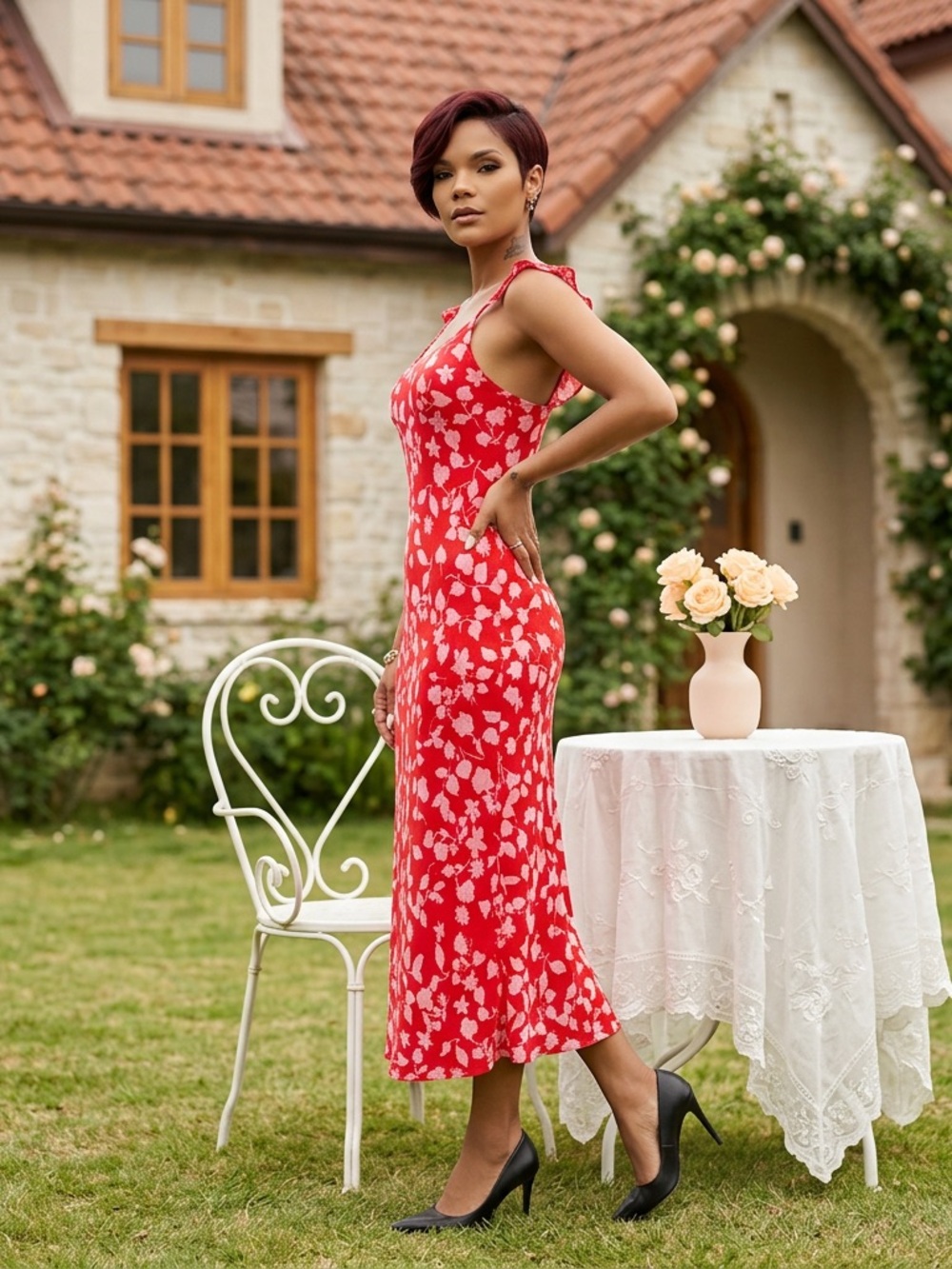 MNG (Mango) Red & Pink Floral Sundress☑️ - Picture 1 of 9